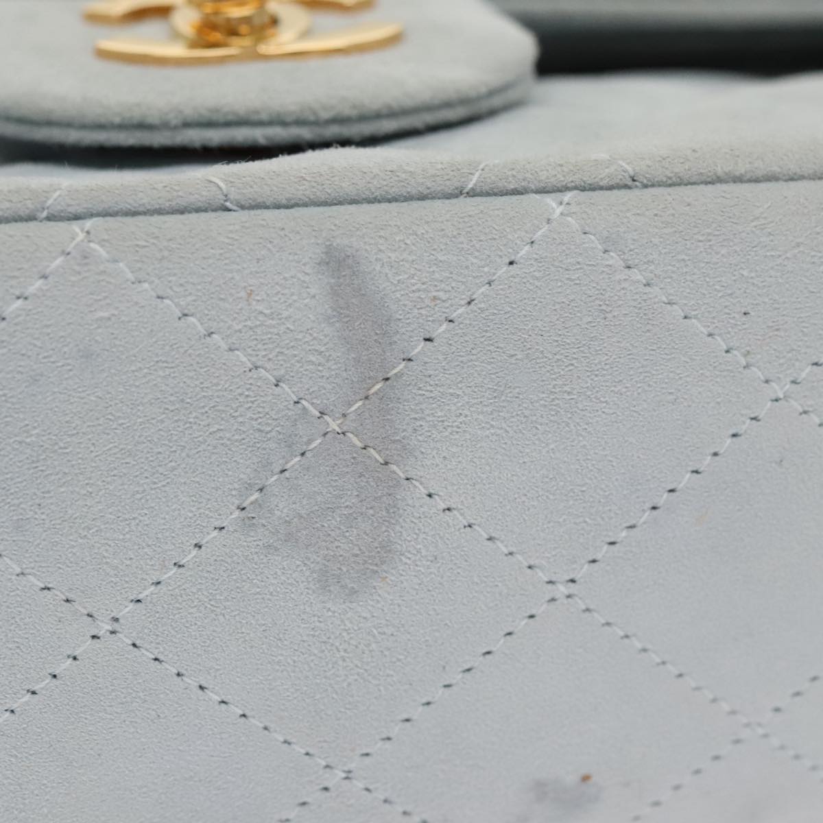 CHANEL Matelasse Chain Shoulder Bag Suede Light Blue Gold CC 106433A