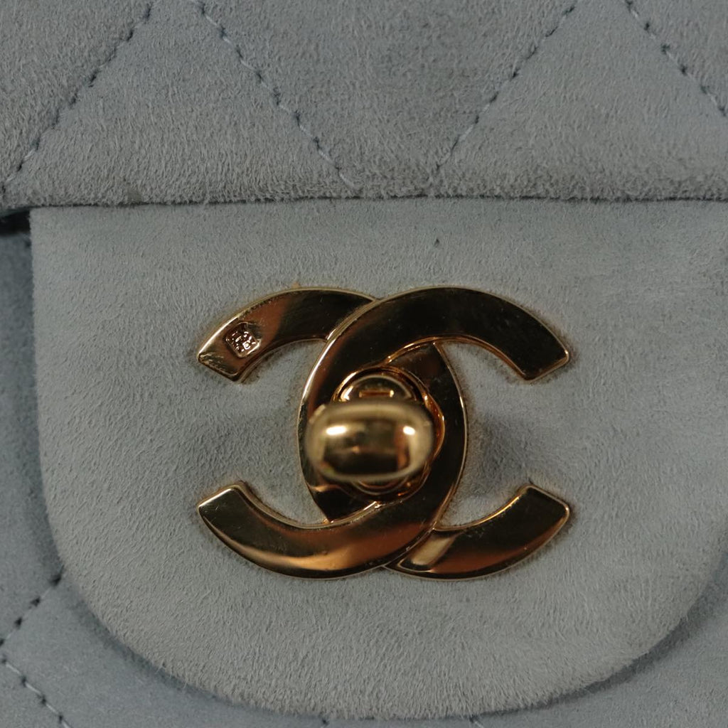 CHANEL Matelasse Chain Shoulder Bag Suede Light Blue Gold CC 106433A