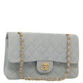 CHANEL Matelasse Chain Shoulder Bag Suede Light Blue Gold CC 106433A