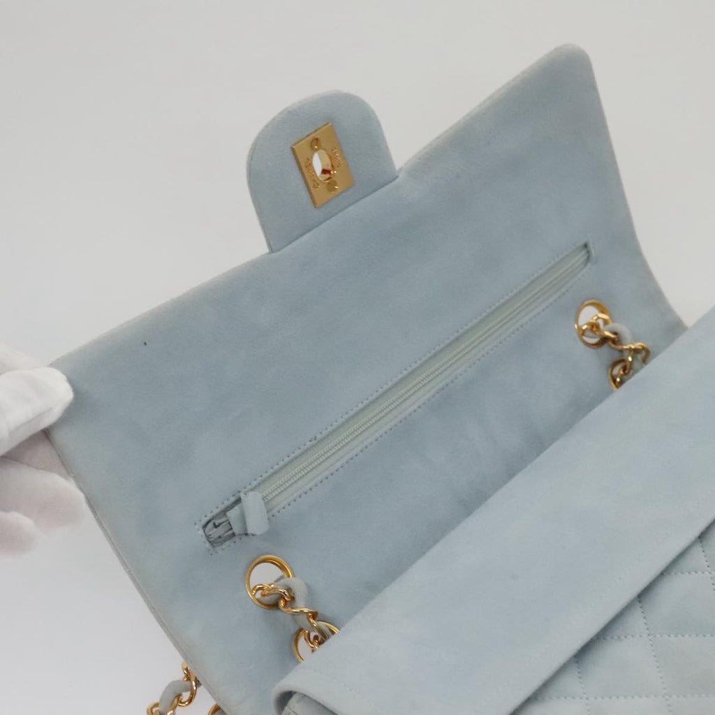 CHANEL Matelasse Chain Shoulder Bag Suede Light Blue Gold CC 106433A