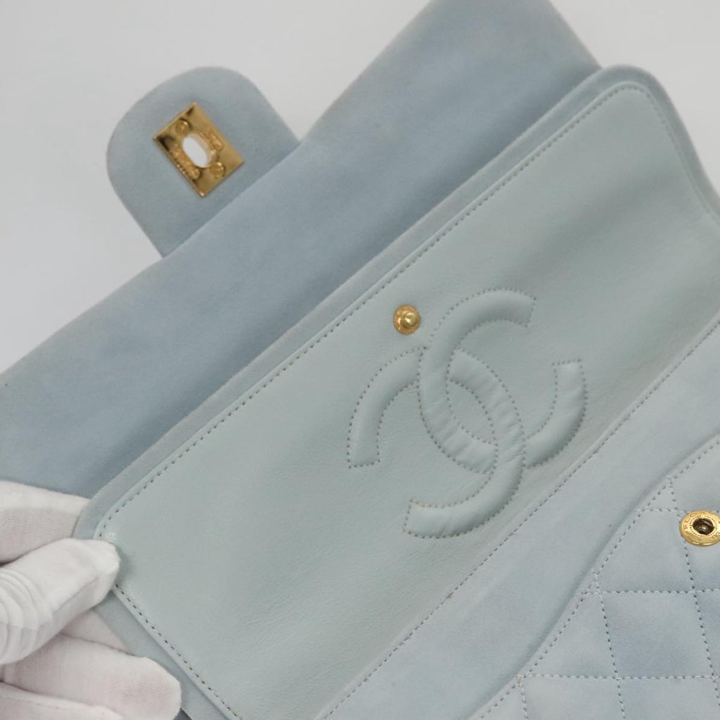 CHANEL Matelasse Chain Shoulder Bag Suede Light Blue Gold CC 106433A