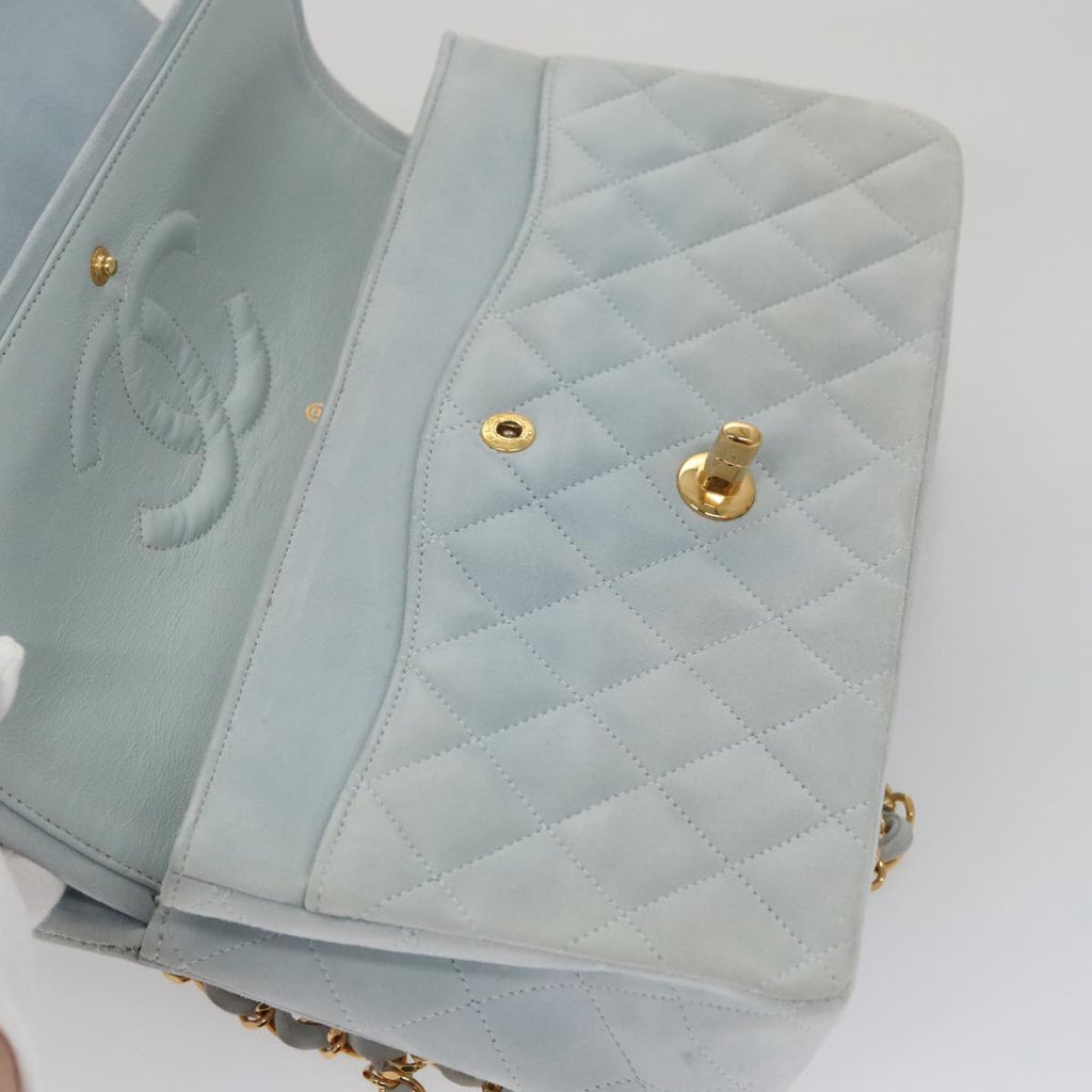 CHANEL Matelasse Chain Shoulder Bag Suede Light Blue Gold CC 106433A