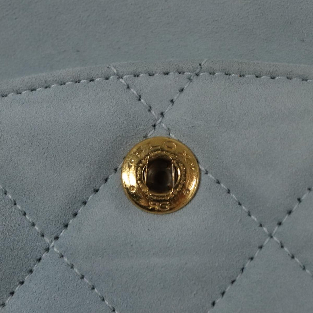 CHANEL Matelasse Chain Shoulder Bag Suede Light Blue Gold CC 106433A
