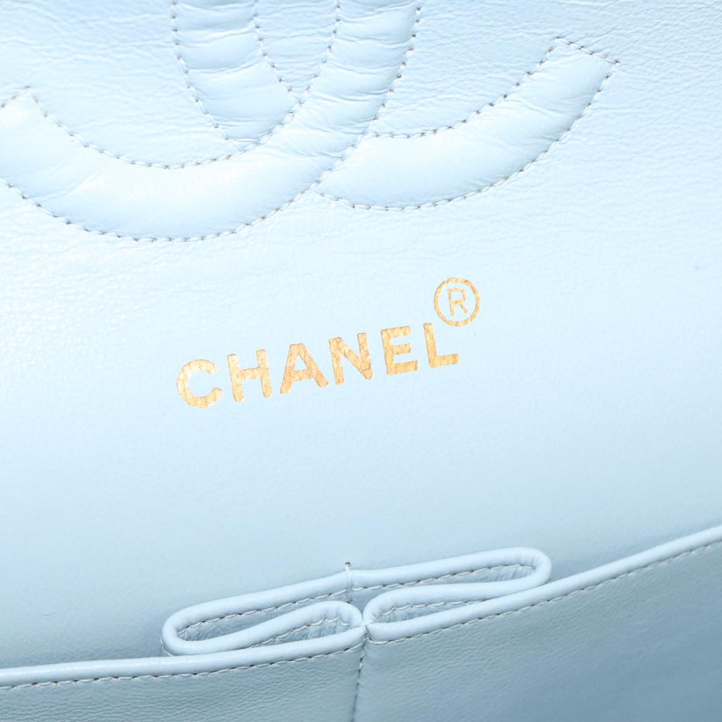 CHANEL Matelasse Chain Shoulder Bag Suede Light Blue Gold CC 106433A