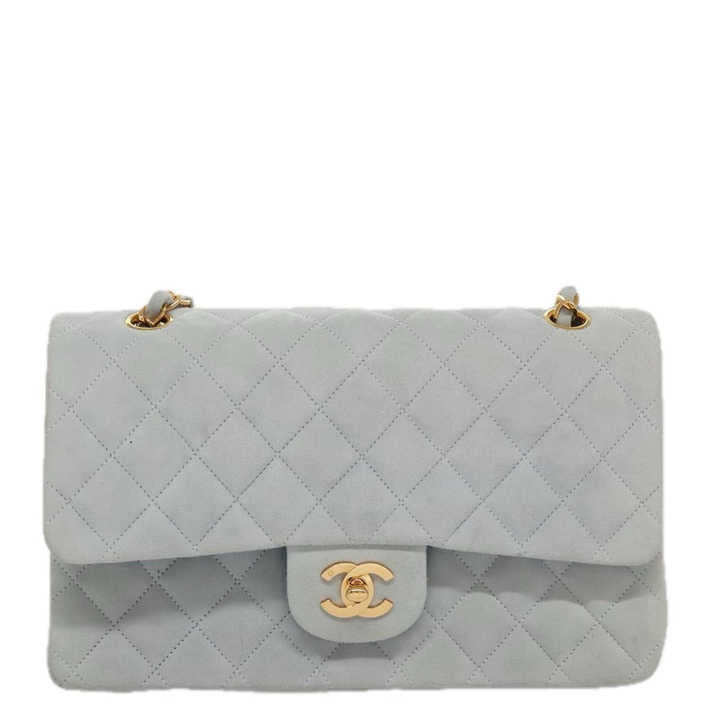 CHANEL Matelasse Chain Shoulder Bag Suede Light Blue Gold CC 106433A