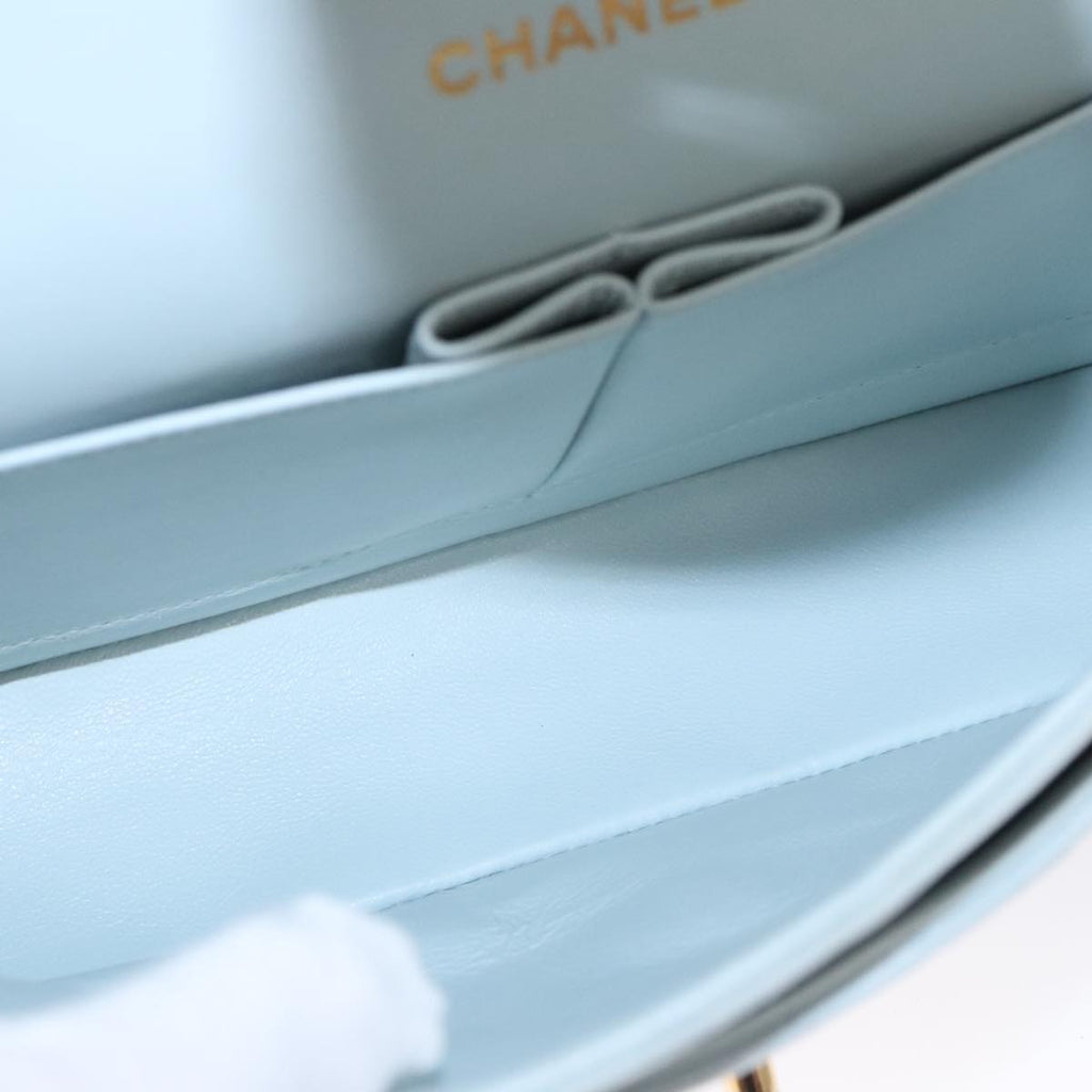 CHANEL Matelasse Chain Shoulder Bag Suede Light Blue Gold CC 106433A