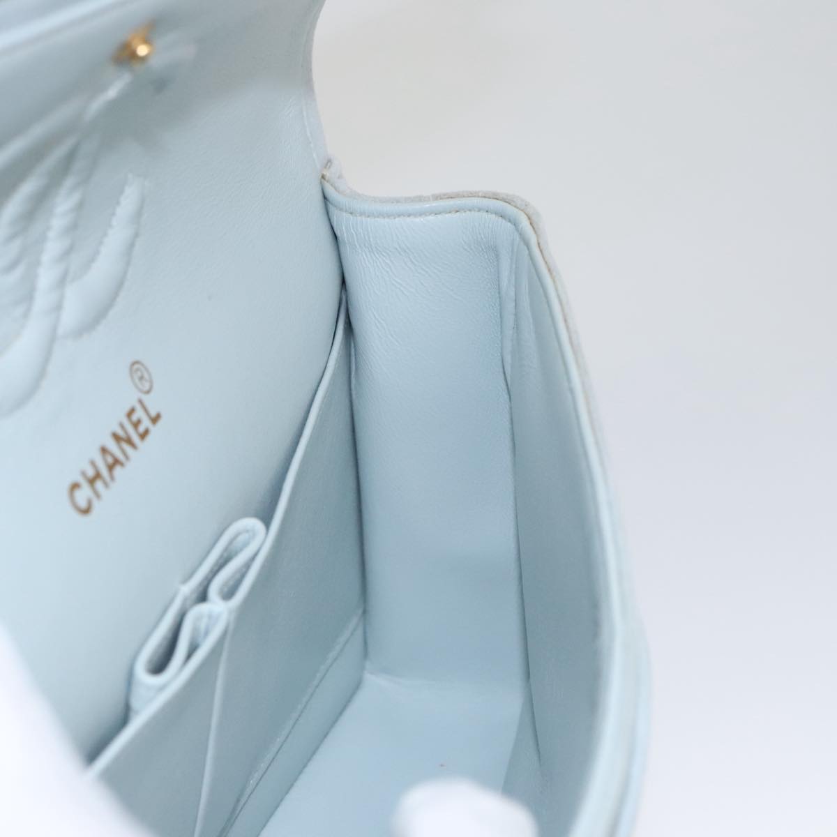 CHANEL Matelasse Chain Shoulder Bag Suede Light Blue Gold CC 106433A