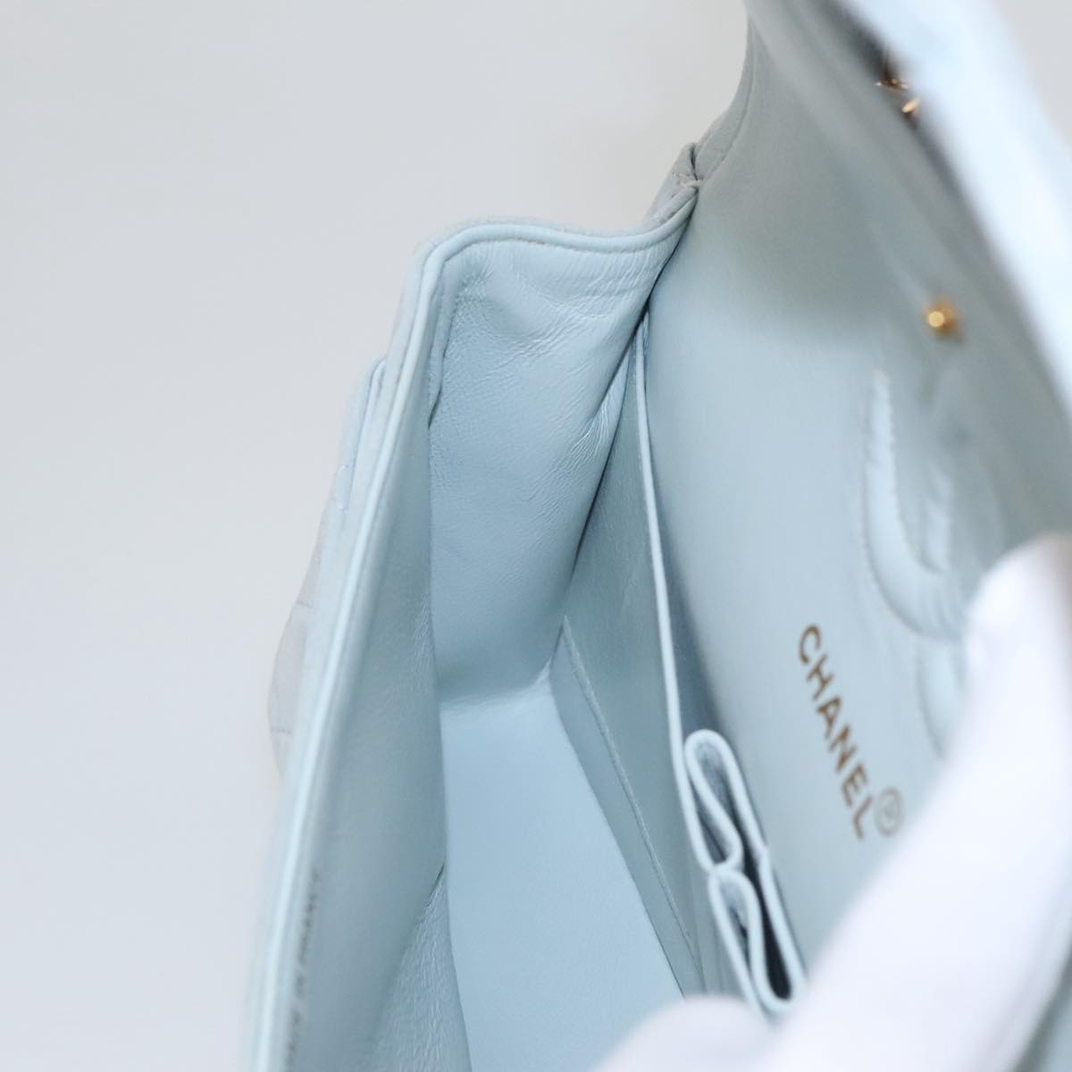 CHANEL Matelasse Chain Shoulder Bag Suede Light Blue Gold CC 106433A