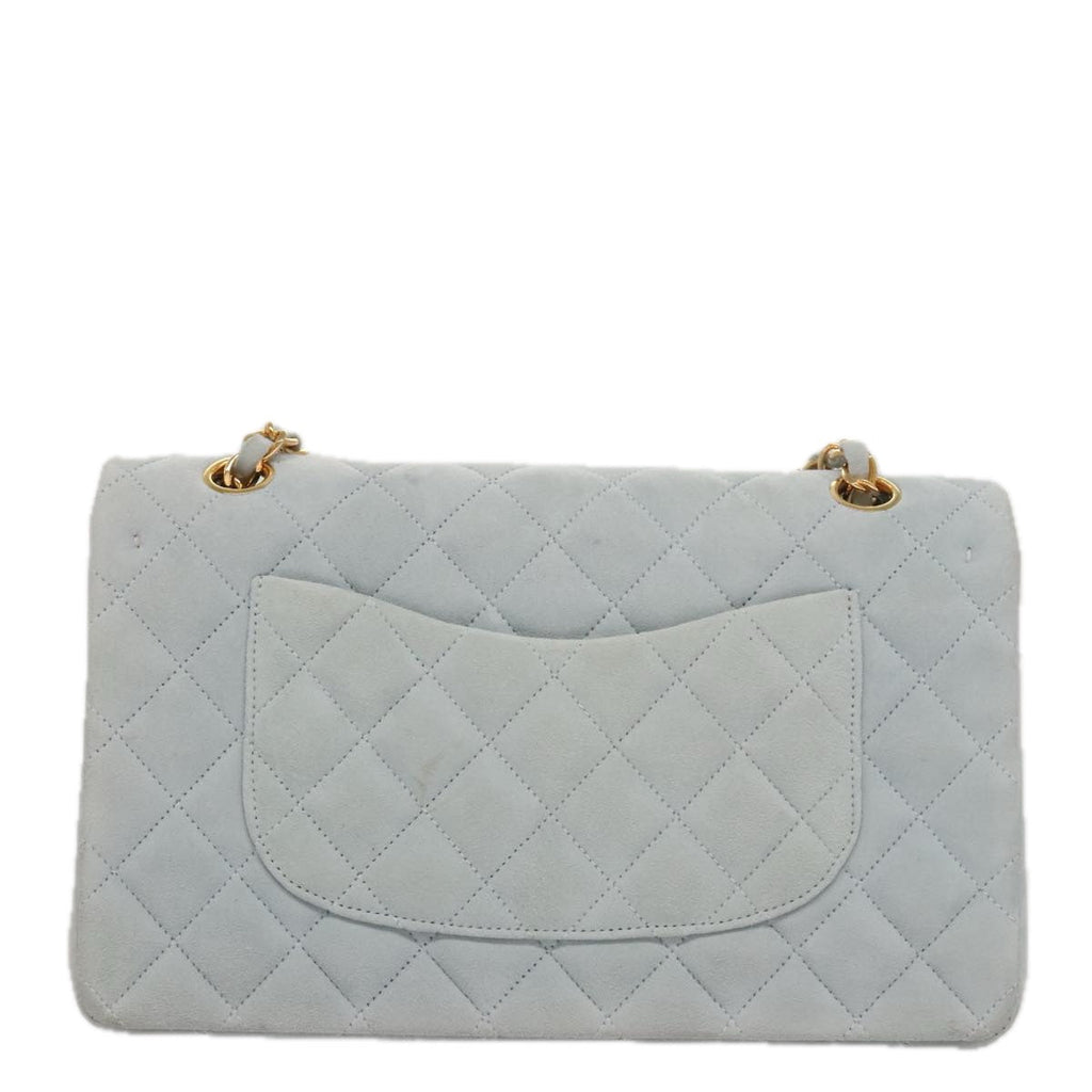 CHANEL Matelasse Chain Shoulder Bag Suede Light Blue Gold CC 106433A