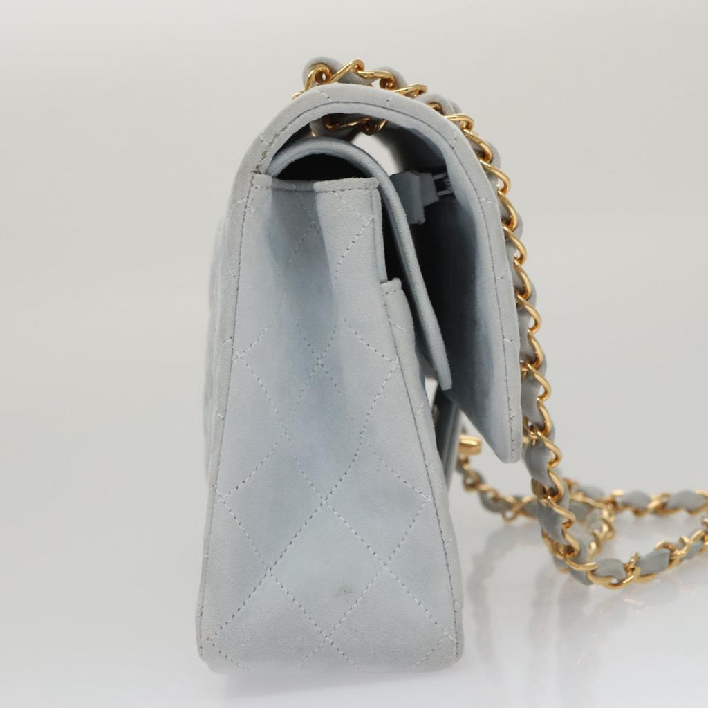 CHANEL Matelasse Chain Shoulder Bag Suede Light Blue Gold CC 106433A