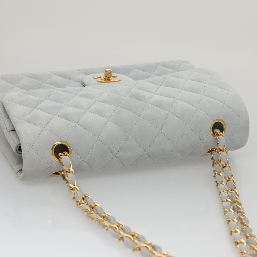 CHANEL Matelasse Chain Shoulder Bag Suede Light Blue Gold CC 106433A