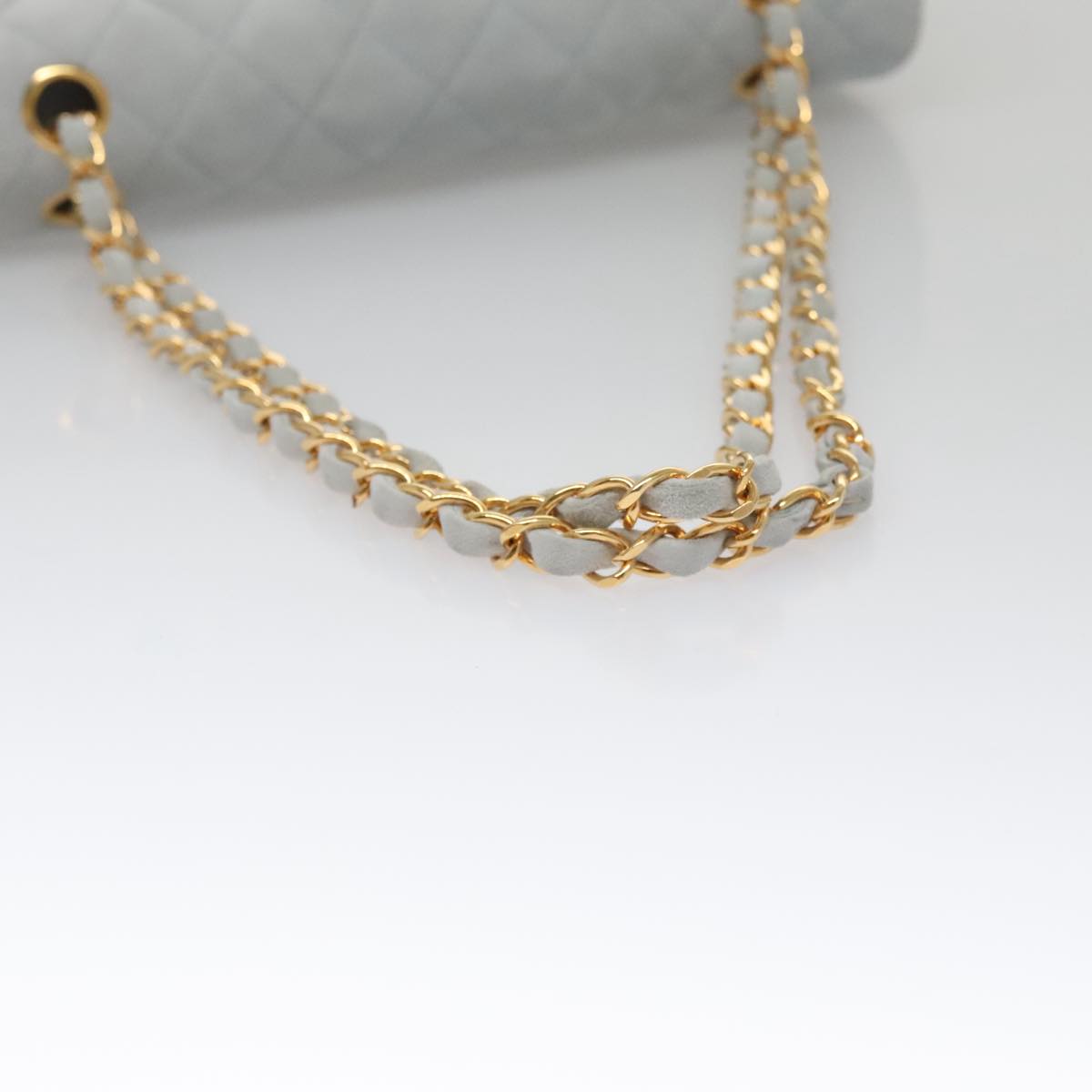 CHANEL Matelasse Chain Shoulder Bag Suede Light Blue Gold CC 106433A