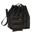 FENDI Pecan Canvas Shoulder Bag Brown Black Gold 106468