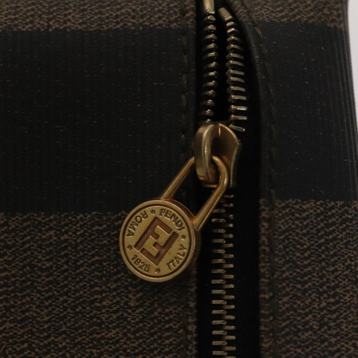 FENDI Pecan Canvas Shoulder Bag Brown Black Gold 106468