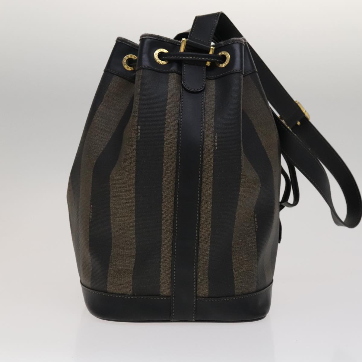 FENDI Pecan Canvas Shoulder Bag Brown Black Gold 106468