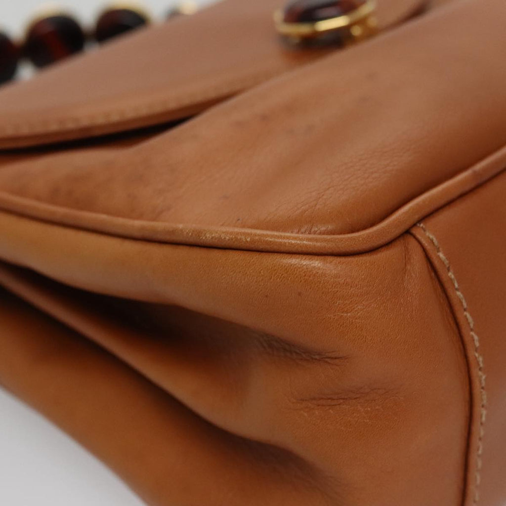 FENDI Hand Bag Leather Brown Gold 106494