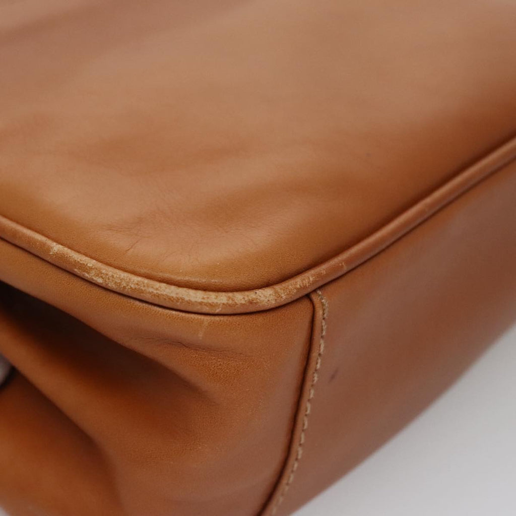FENDI Hand Bag Leather Brown Gold 106494