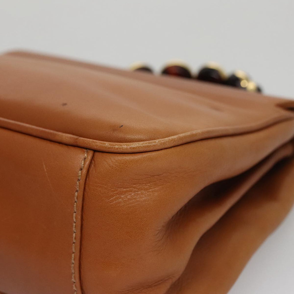 FENDI Hand Bag Leather Brown Gold 106494