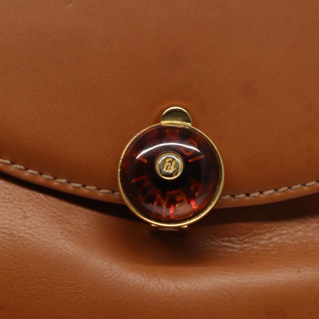 FENDI Hand Bag Leather Brown Gold 106494