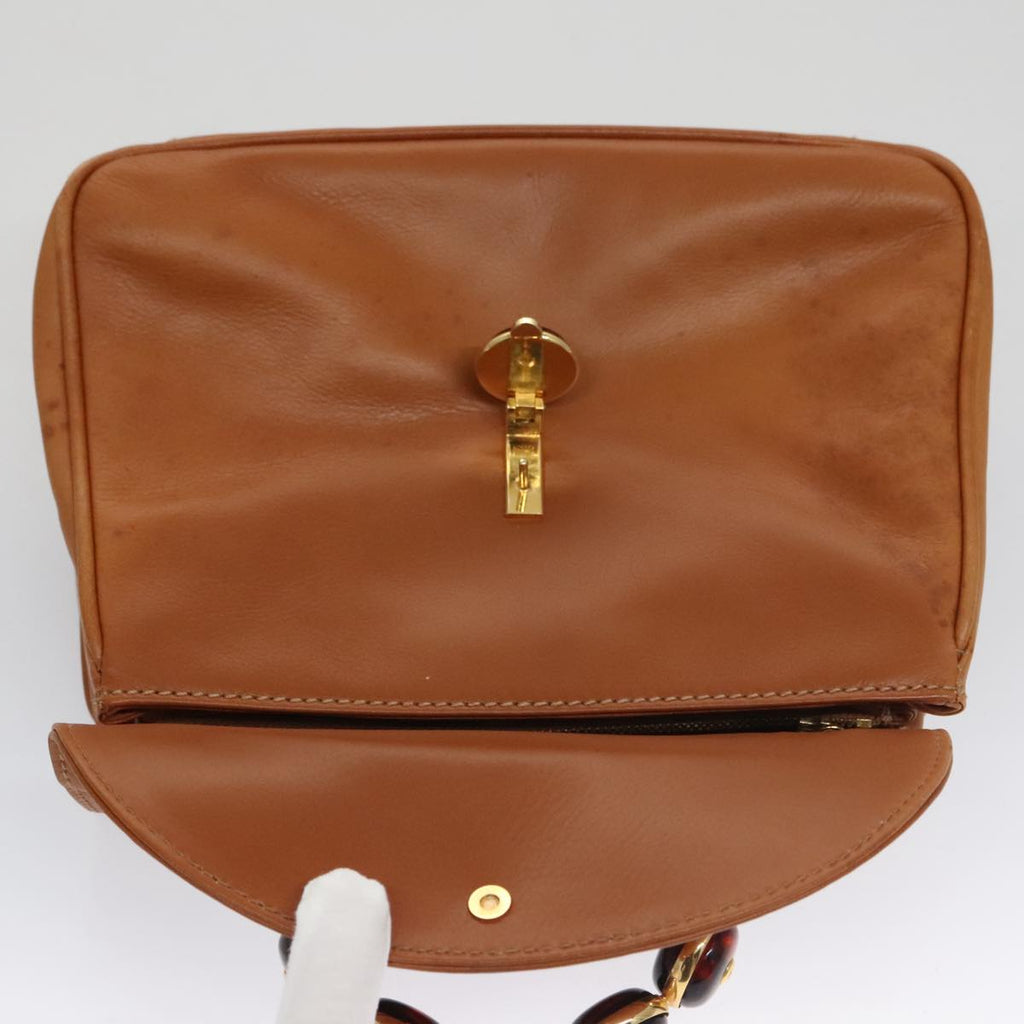 FENDI Hand Bag Leather Brown Gold 106494