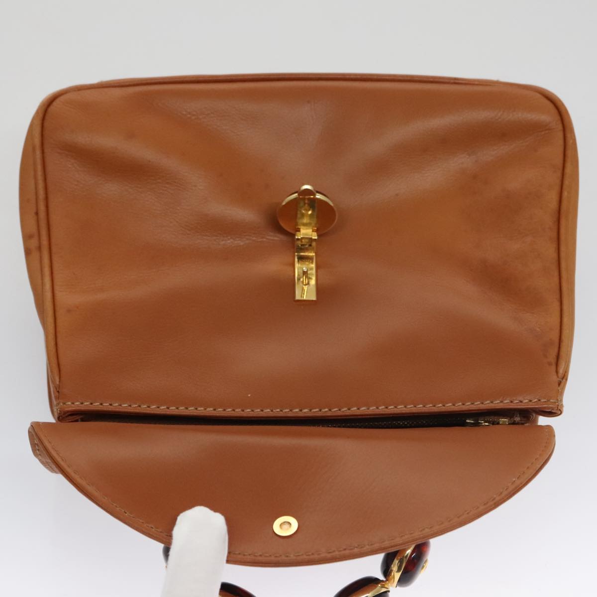 FENDI Hand Bag Leather Brown Gold 106494