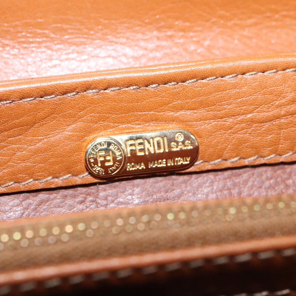 FENDI Hand Bag Leather Brown Gold 106494