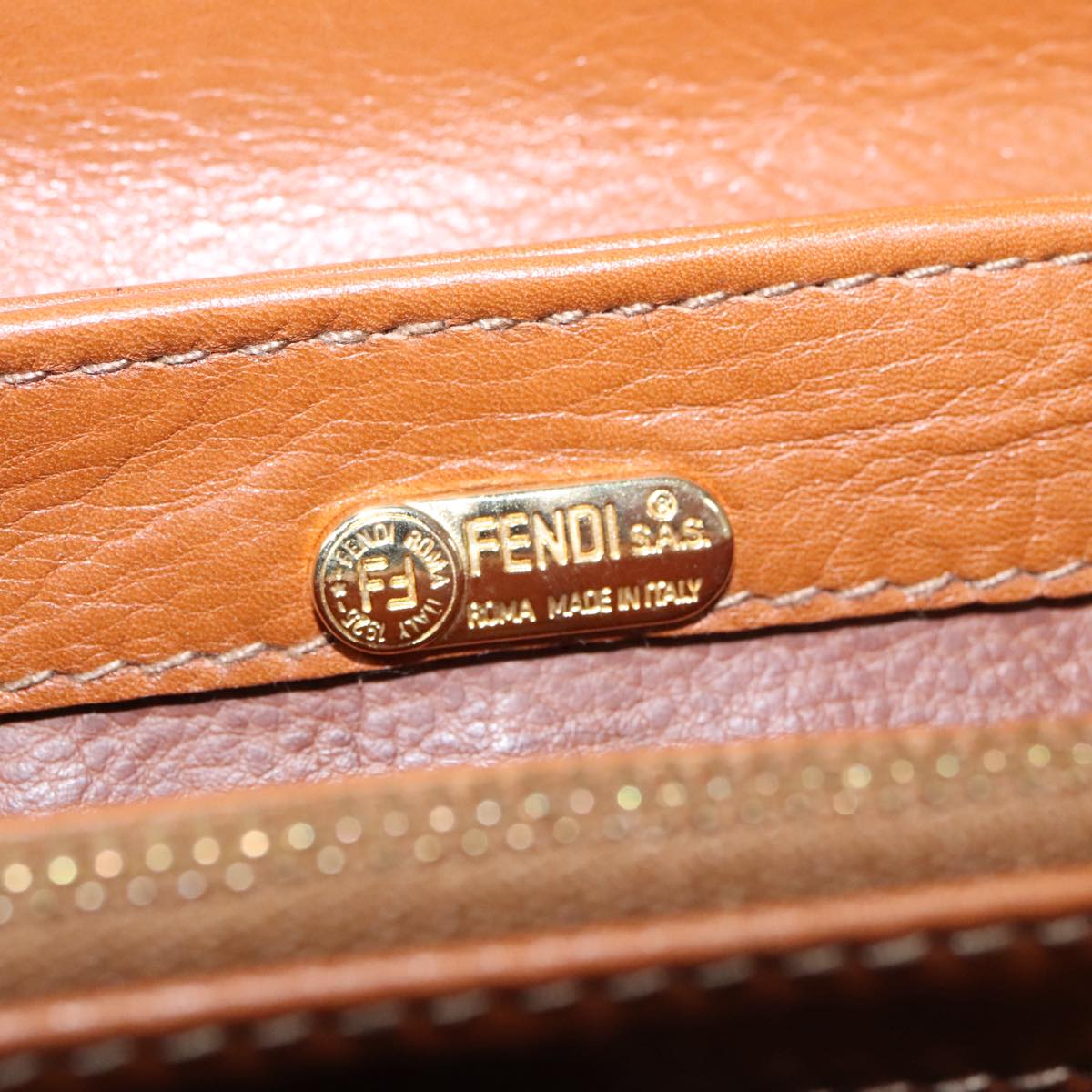 FENDI Hand Bag Leather Brown Gold 106494