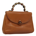 FENDI Hand Bag Leather Brown Gold 106494