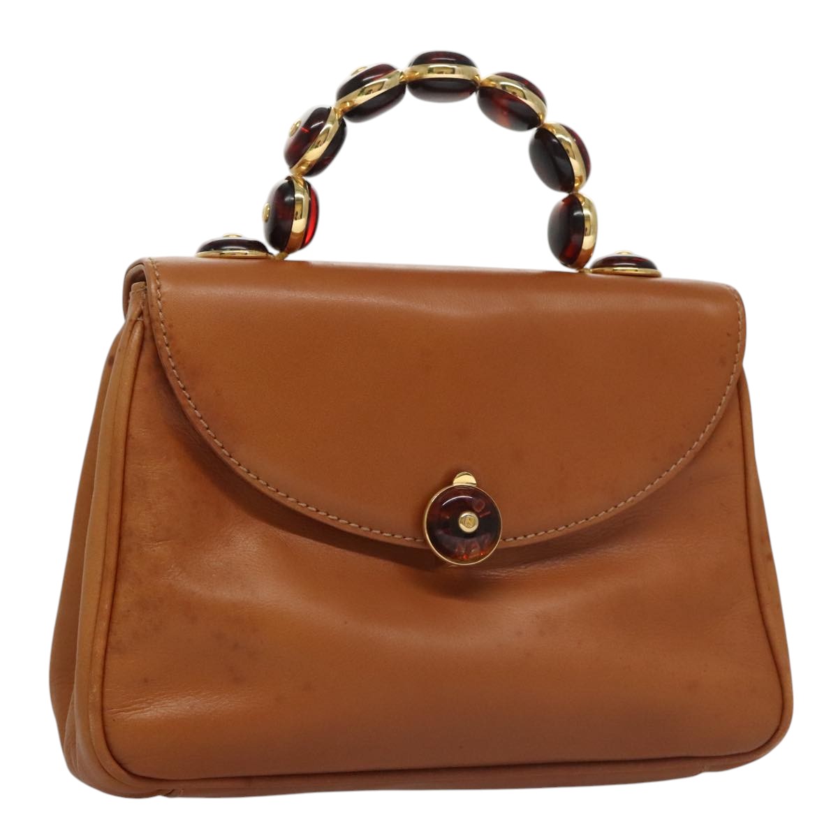 FENDI Hand Bag Leather Brown Gold 106494
