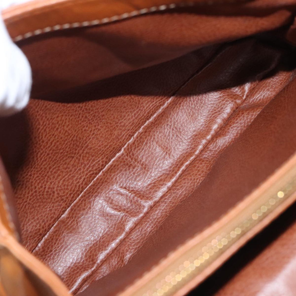 FENDI Hand Bag Leather Brown Gold 106494