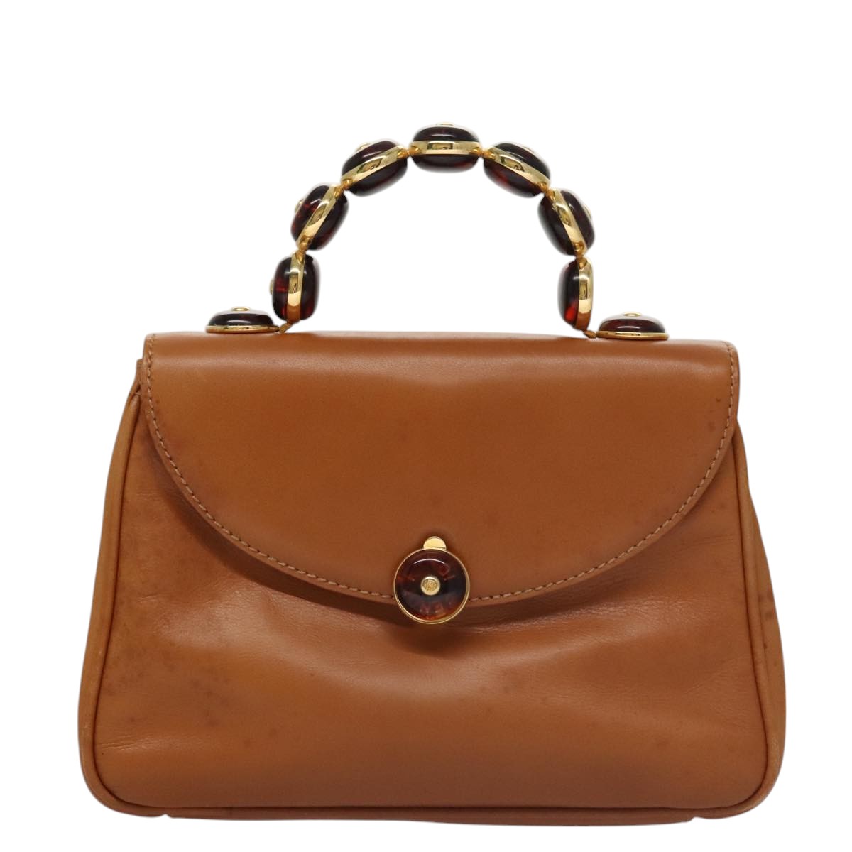 FENDI Hand Bag Leather Brown Gold 106494