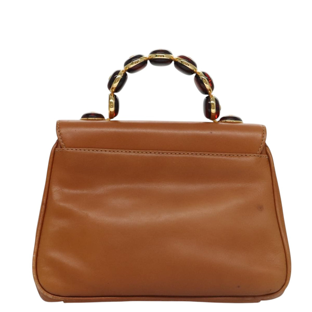 FENDI Hand Bag Leather Brown Gold 106494