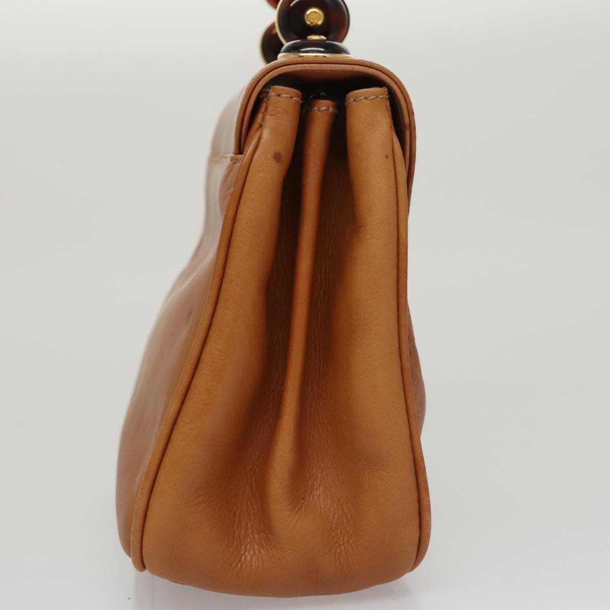 FENDI Hand Bag Leather Brown Gold 106494