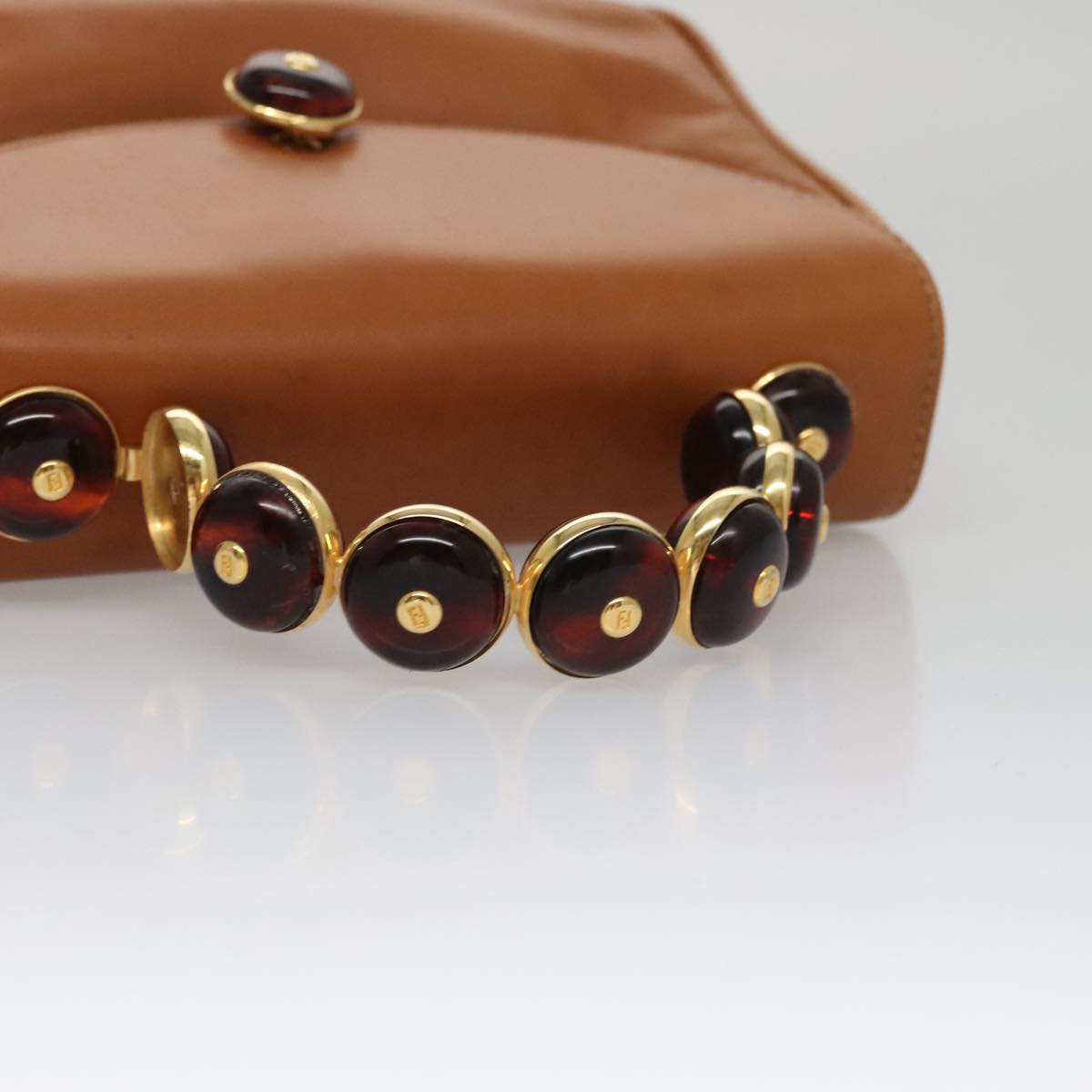 FENDI Hand Bag Leather Brown Gold 106494