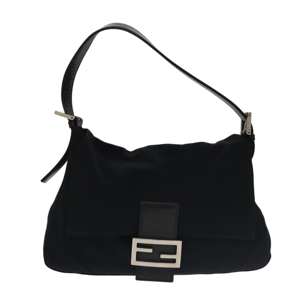 FENDI Mamma Baguette Shoulder Bag Nylon Black Silver 106524