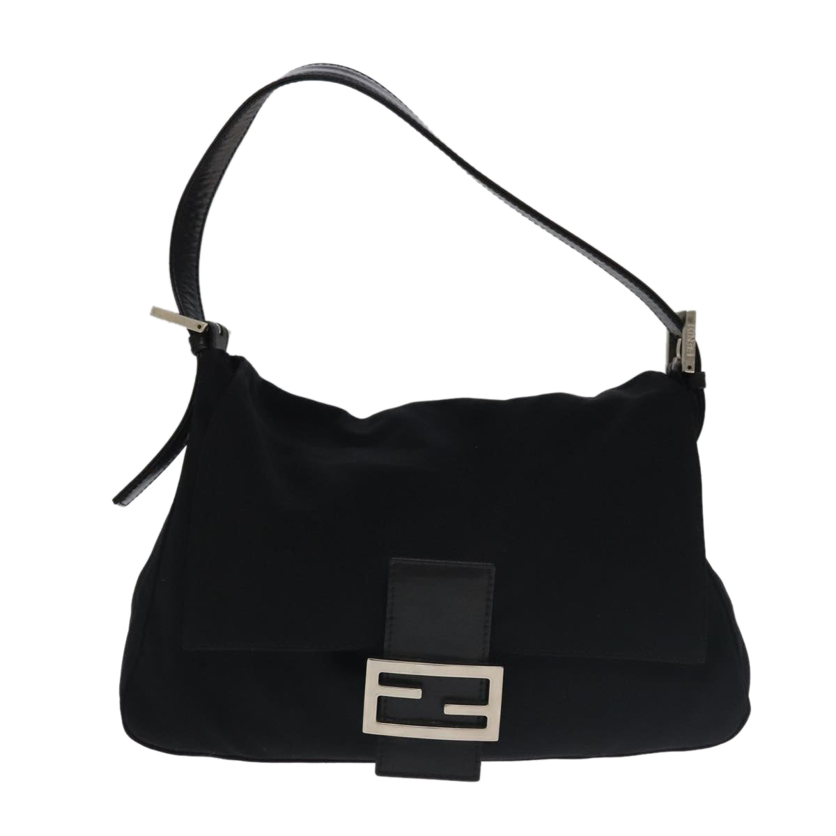 FENDI Mamma Baguette Shoulder Bag Nylon Black Silver 106524