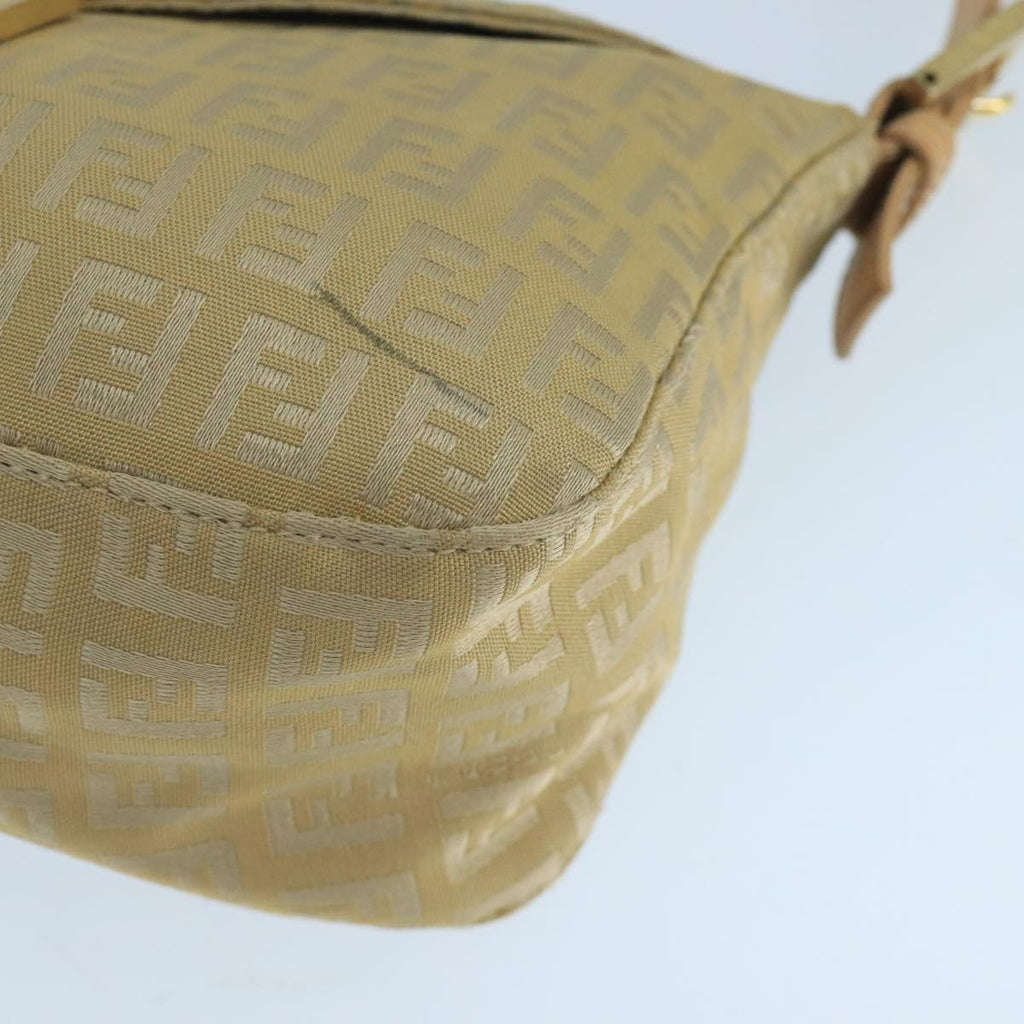 FENDI Zucchino Canvas Mamma Baguette Shoulder Bag Beige Silver 106527