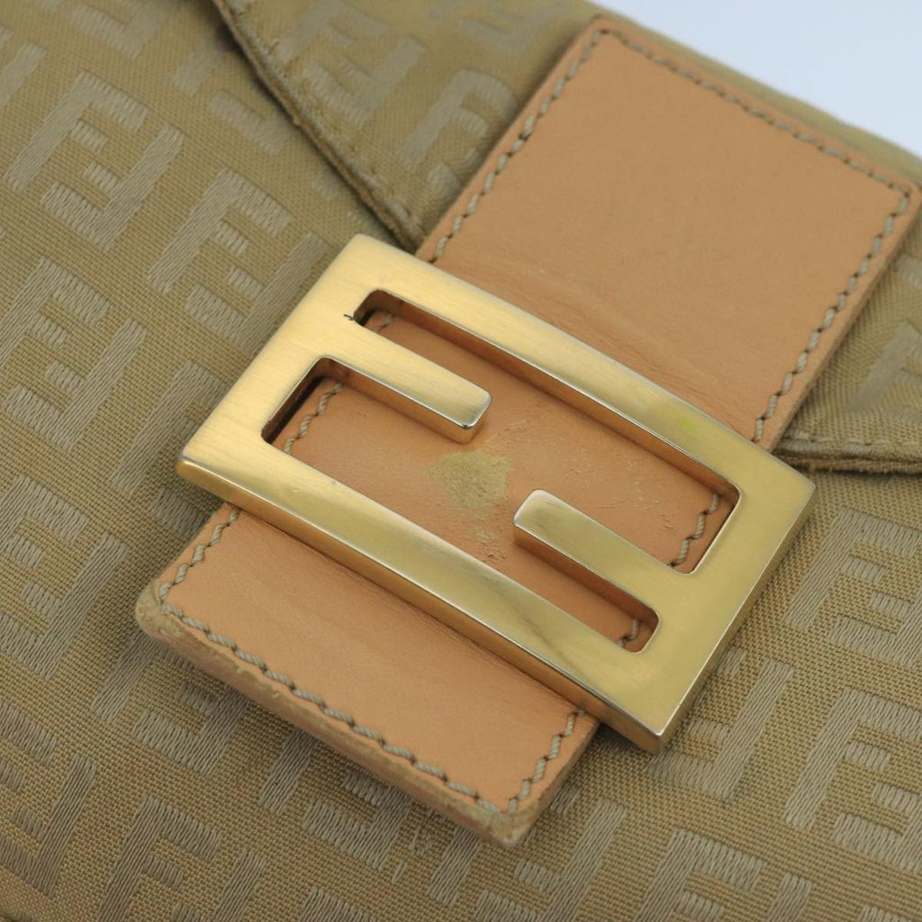 FENDI Zucchino Canvas Mamma Baguette Shoulder Bag Beige Silver 106527