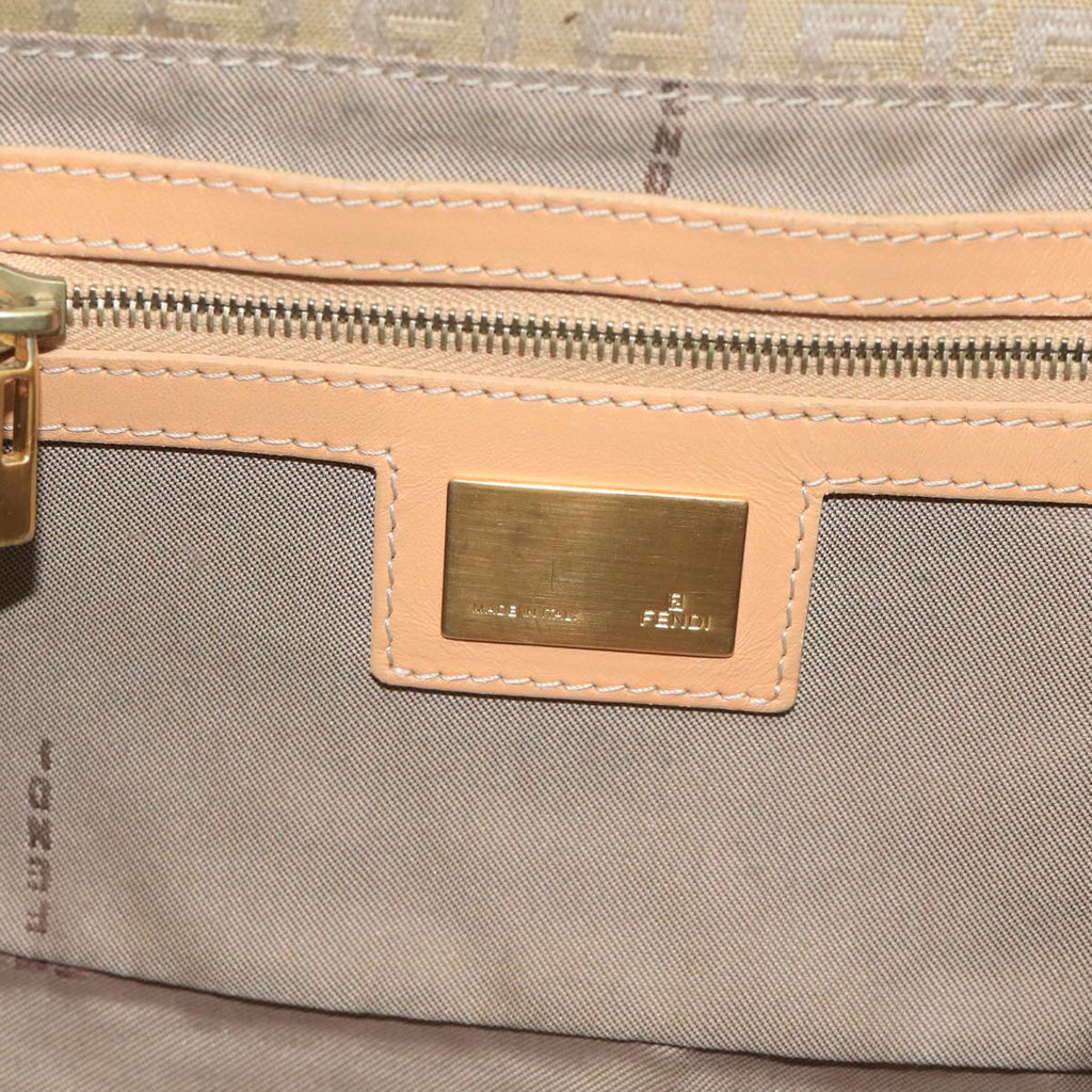 FENDI Zucchino Canvas Mamma Baguette Shoulder Bag Beige Silver 106527