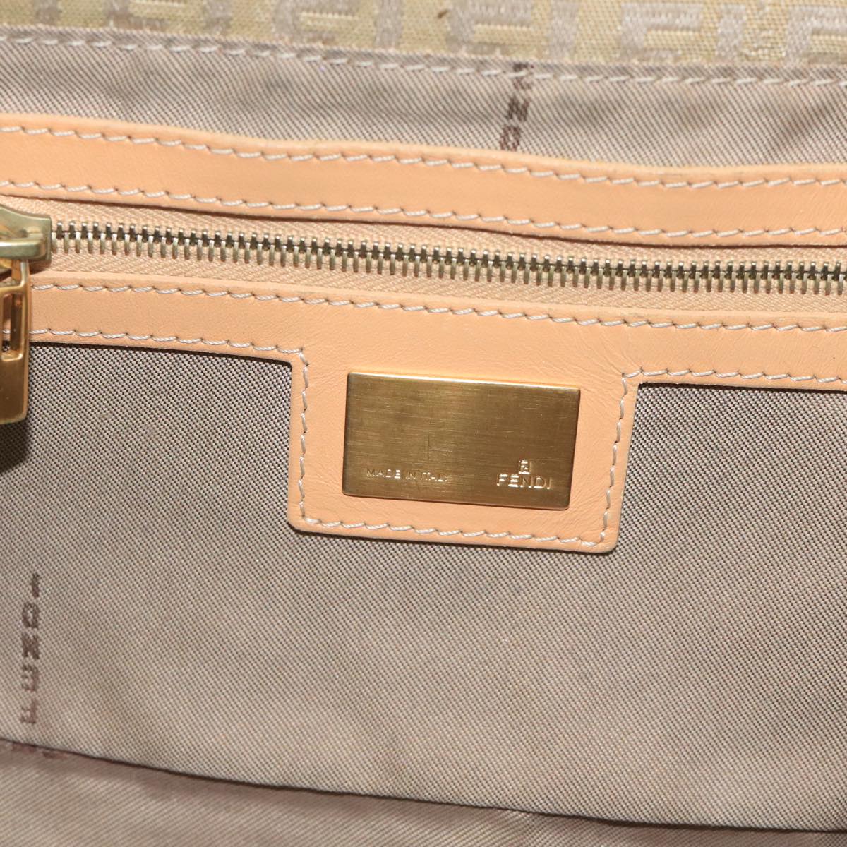 FENDI Zucchino Canvas Mamma Baguette Shoulder Bag Beige Silver 106527