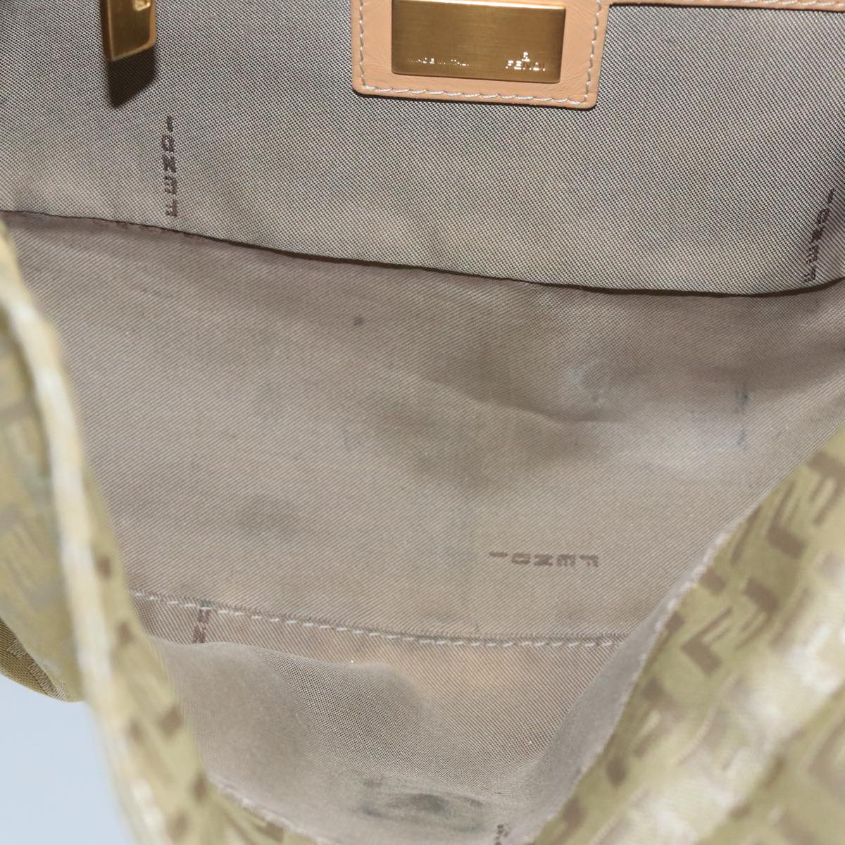 FENDI Zucchino Canvas Mamma Baguette Shoulder Bag Beige Silver 106527