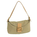 FENDI Zucchino Canvas Mamma Baguette Shoulder Bag Beige Silver 106527