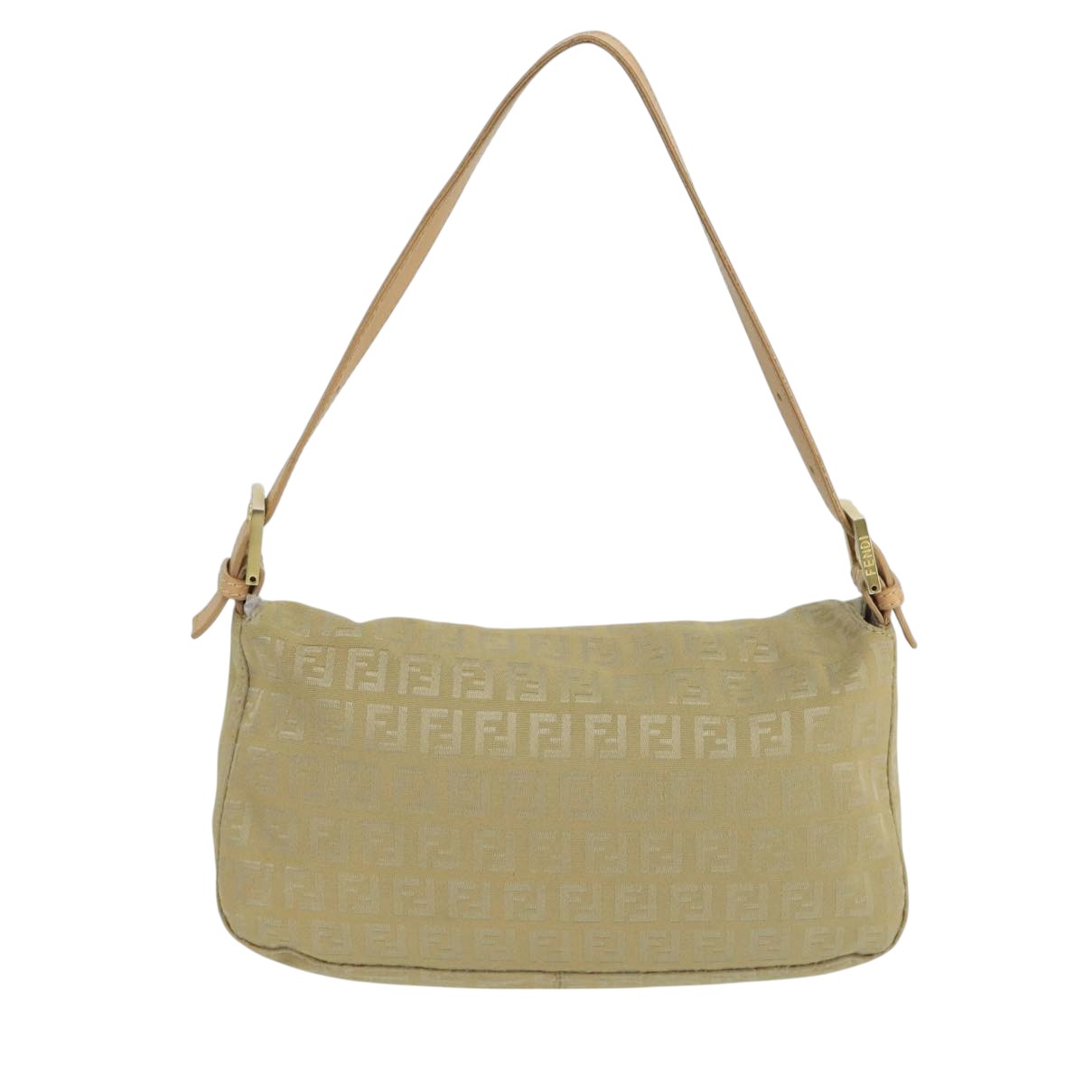 FENDI Zucchino Canvas Mamma Baguette Shoulder Bag Beige Silver 106527