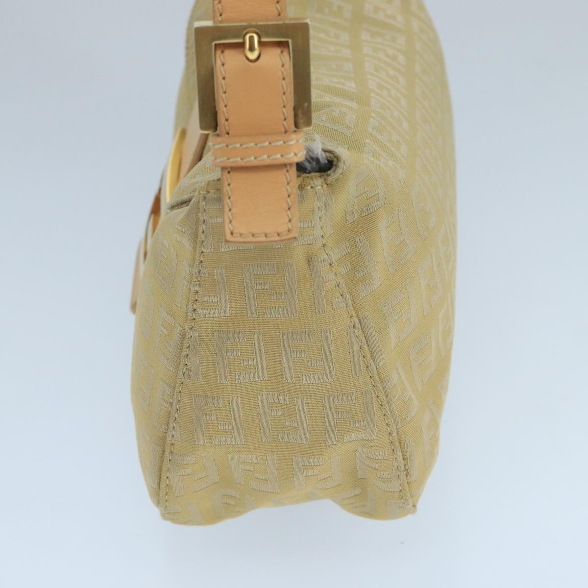 FENDI Zucchino Canvas Mamma Baguette Shoulder Bag Beige Silver 106527