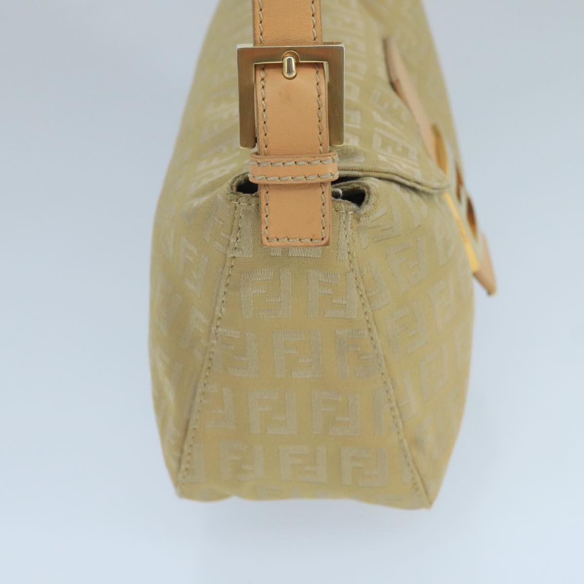 FENDI Zucchino Canvas Mamma Baguette Shoulder Bag Beige Silver 106527