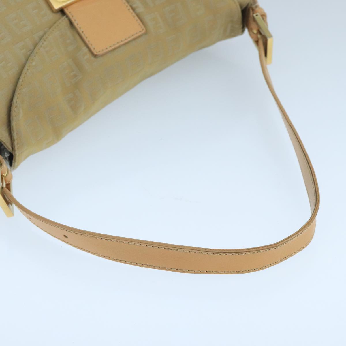 FENDI Zucchino Canvas Mamma Baguette Shoulder Bag Beige Silver 106527