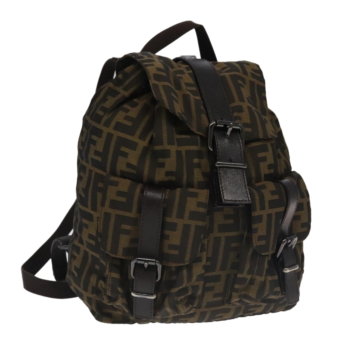 FENDI Zucca Canvas Backpack Brown Black Gold 106544