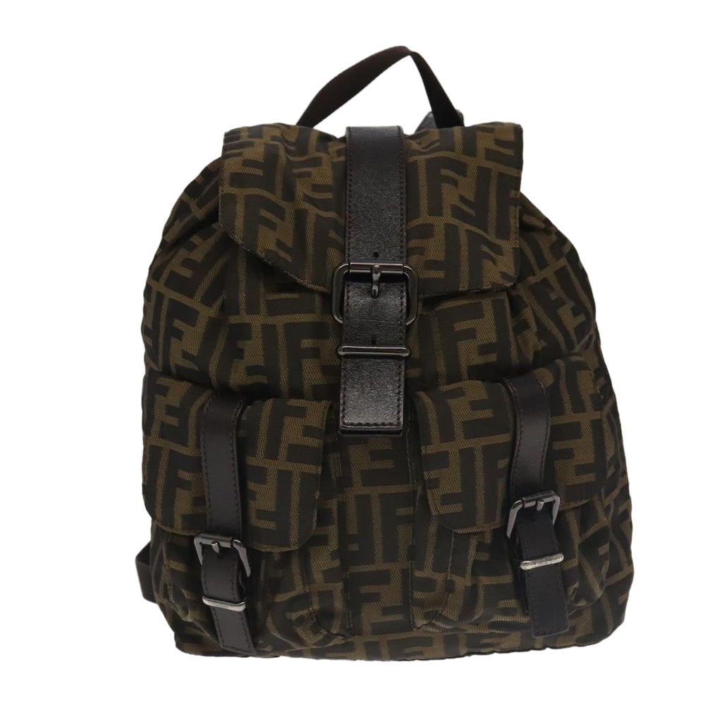 FENDI Zucca Canvas Backpack Brown Black Gold 106544