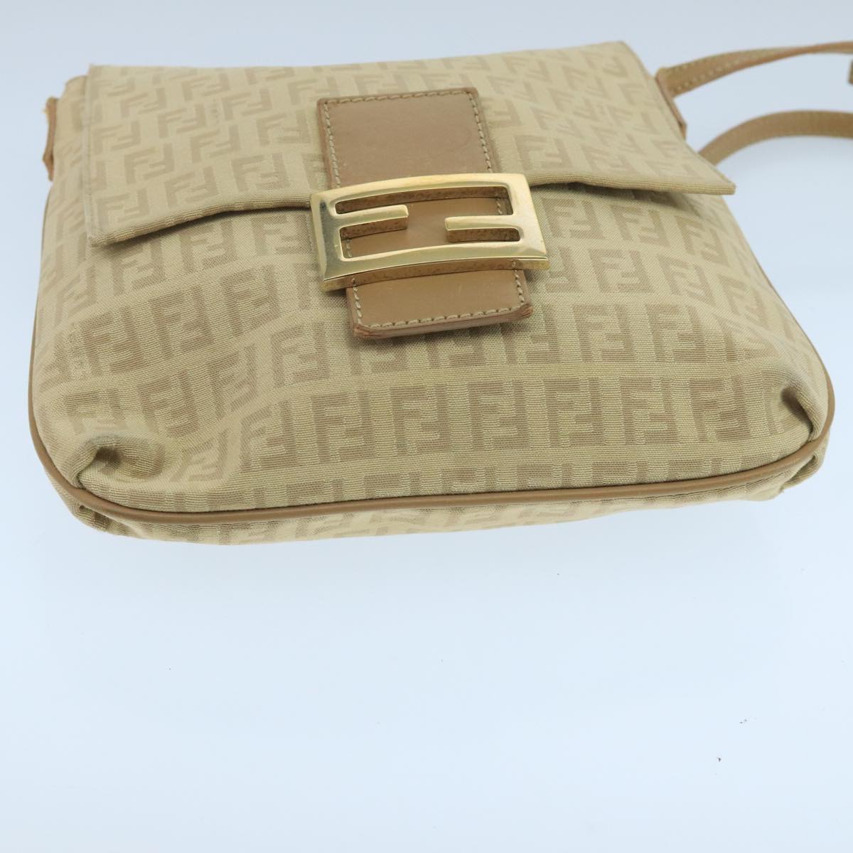 FENDI Zucchino Canvas Shoulder Bag Beige 106561