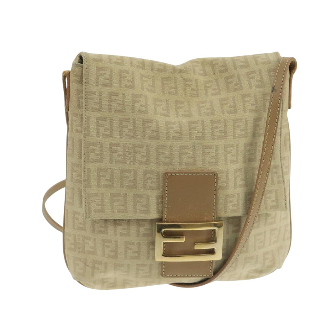 FENDI Zucchino Canvas Shoulder Bag Beige 106561